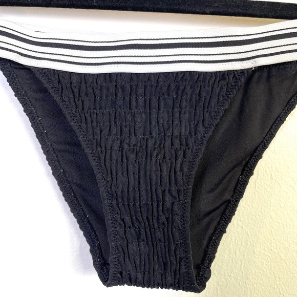 Victoria's Secret Bikini Bottoms Crinkle Crepe Black with White Black Strap XS - Picture 6 of 13